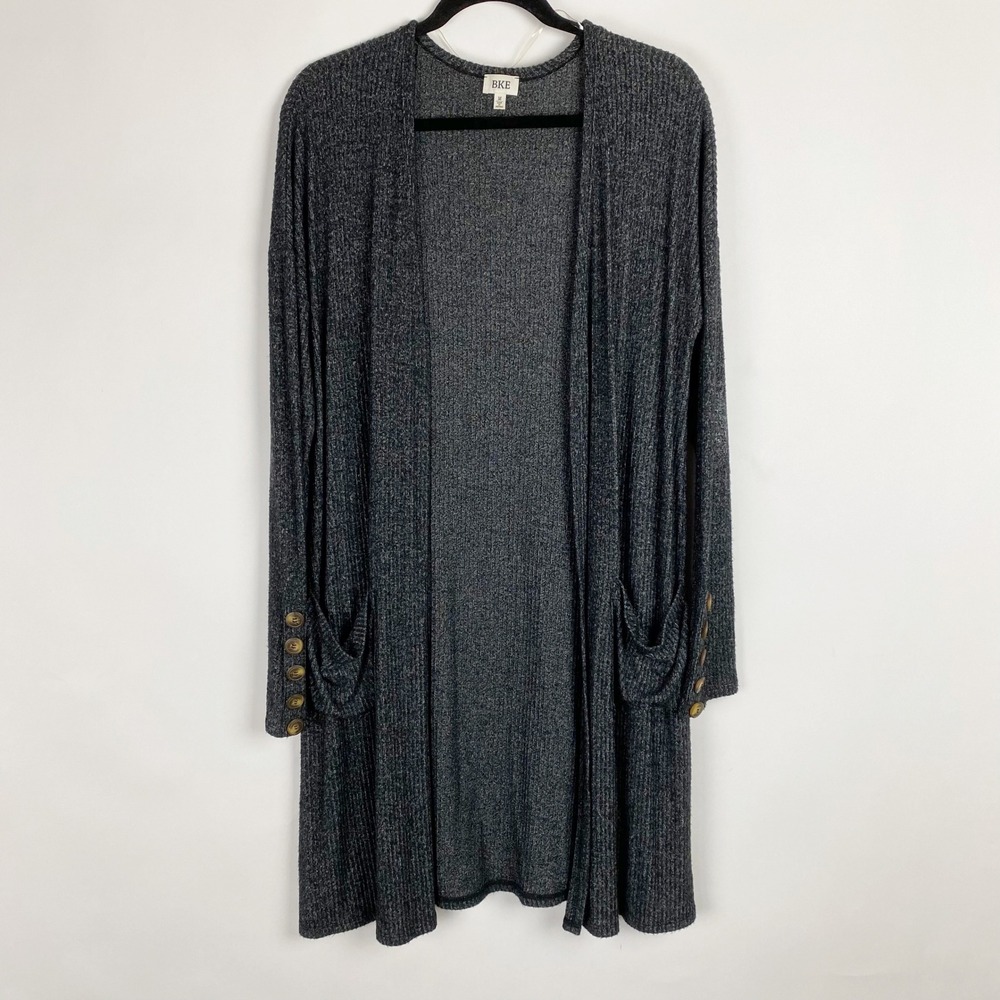 BKE Womens Charcoal Grey Ribbed Open Front Duster Cardigan‎ Sweater Size M